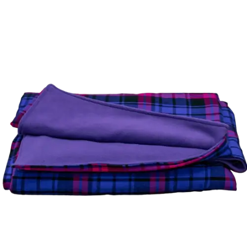 Checked Blue and Purple Maasai Fleece Blanket