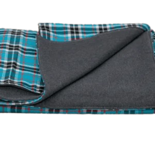 Checked light blue and grey maasai fleece blanket