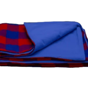 Light blue with red and blue checked maasai fleece blanket