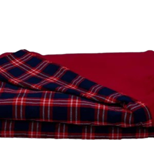 Navy blue and red checked Maasai fleece blanket